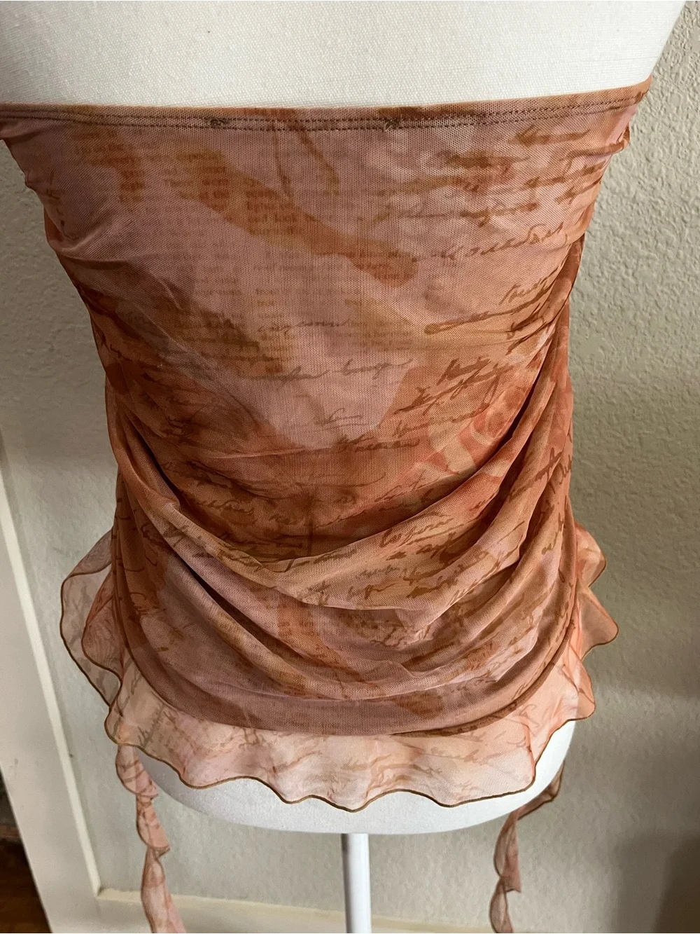 Sodas London Sheer Strapless Scarf Top in Rust and Peach Tones
